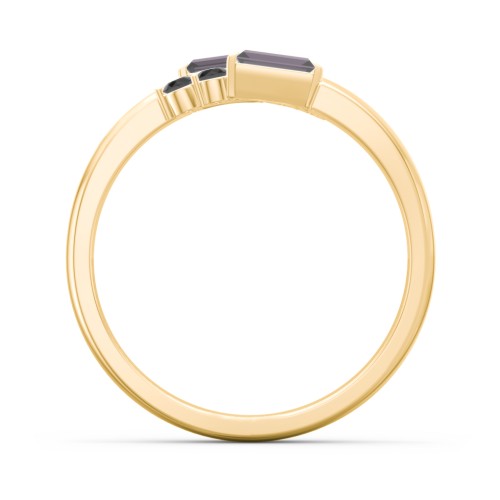 Engravable Baguette Gemstone Ring with Accents – 18K Gold Plated Silver with Alexandrite and Black Premium Zirconia