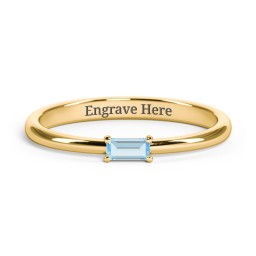 Engravable Baguette Ring with East-West Setting in 18K Gold Plated Silver with Blue Topaz