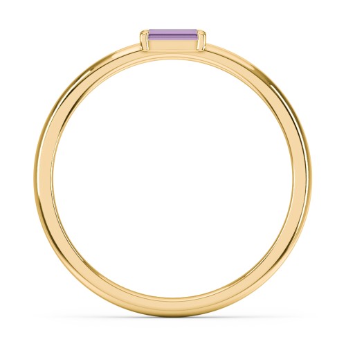 Engravable Baguette Ring with East-West Setting – 18K Gold Plated Silver with Amethyst