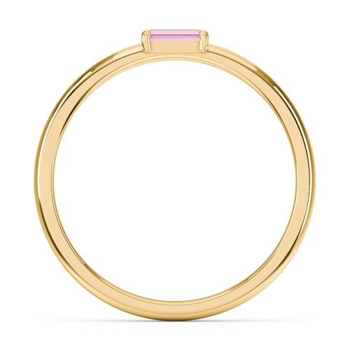 Engravable Baguette Ring with East-West Setting – 18K Gold Plated Silver with Pink Tourmaline