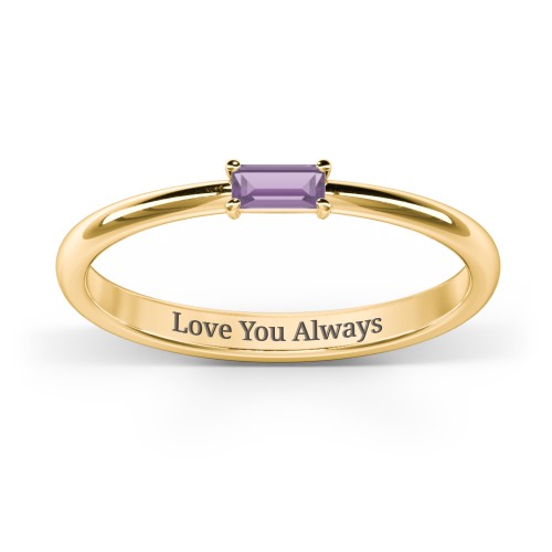 Engravable Baguette Ring with East-West Setting – 18K Gold Plated Silver with Amethyst