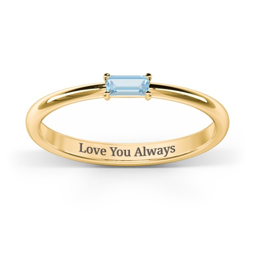 Engravable Baguette Ring with East-West Setting – 18K Gold Plated Silver with Blue Topaz