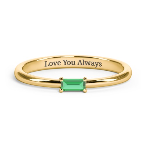 Engravable Baguette Ring with East-West Setting – 10K Yellow Gold with Emerald