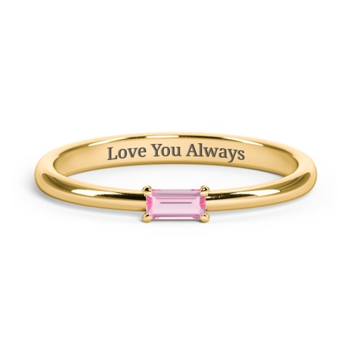Engravable Baguette Ring with East-West Setting – 18K Gold Plated Silver with Pink Tourmaline