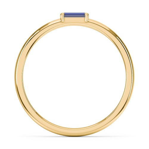 Engravable Baguette Ring with East-West Setting – 18K Gold Plated Silver with Blue Sapphire