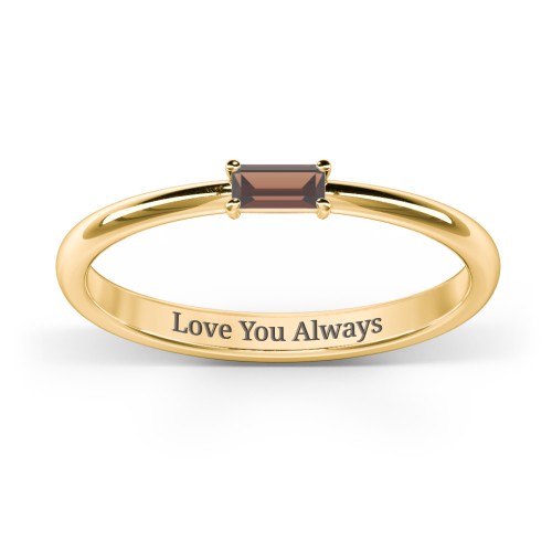 Engravable Baguette Ring with East-West Setting – 18K Gold Plated Silver with Garnet