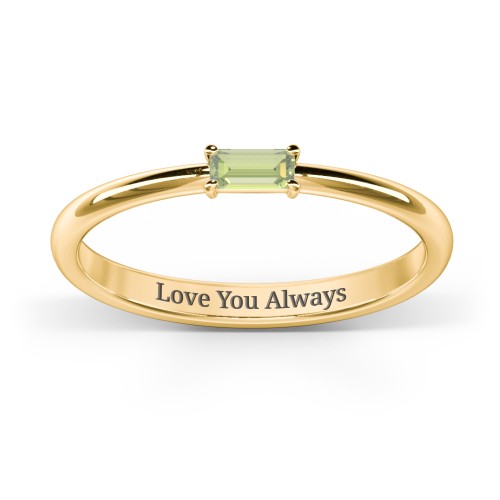 Engravable Baguette Ring with East-West Setting – 18K Gold Plated Silver with Peridot