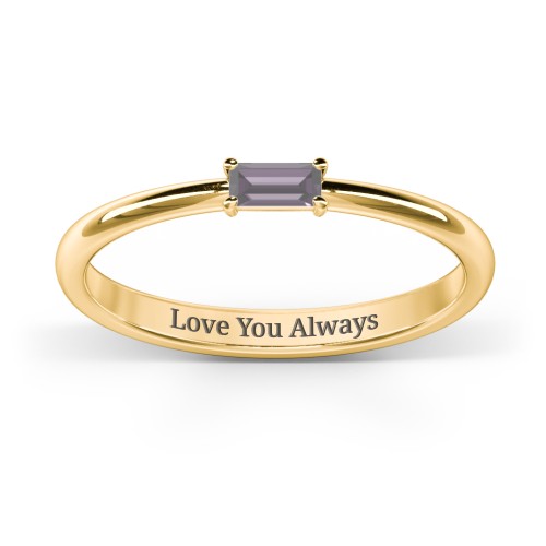 Engravable Baguette Ring with East-West Setting – 18K Gold Plated Silver with Alexandrite