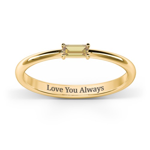 Engravable Baguette Ring with East-West Setting – 18K Gold Plated Silver with Citrine