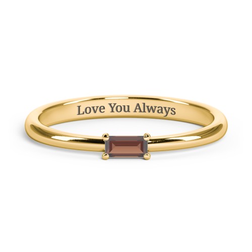 Engravable Baguette Ring with East-West Setting – 18K Gold Plated Silver with Garnet