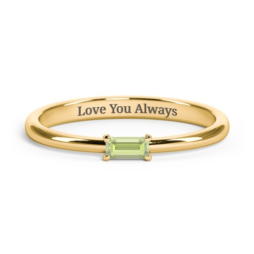 Engravable Baguette Ring with East-West Setting – 18K Gold Plated Silver with Peridot