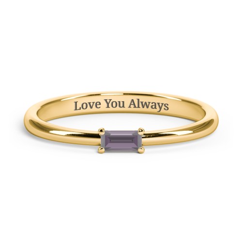 Engravable Baguette Ring with East-West Setting – 18K Gold Plated Silver with Alexandrite