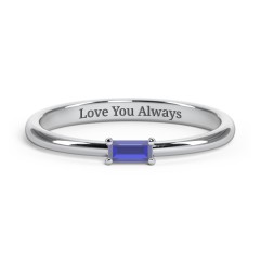 Engravable Baguette Ring with East-West Setting – 10K Rose Gold with Blue Sapphire