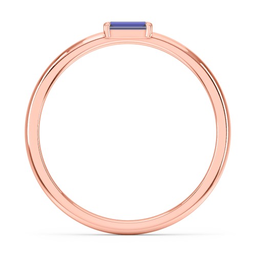 Engravable Baguette Ring with East-West Setting – 10K Rose Gold with Blue Sapphire