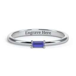 Engravable Baguette Ring with East-West Setting in 925 Sterling Silver with Blue Sapphire