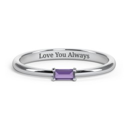 Engravable Baguette Ring with East-West Setting in 925 Sterling Silver with Amethyst
