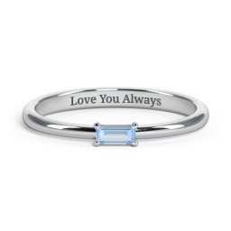 Engravable Baguette Ring with East-West Setting in 925 Sterling Silver with Blue Topaz