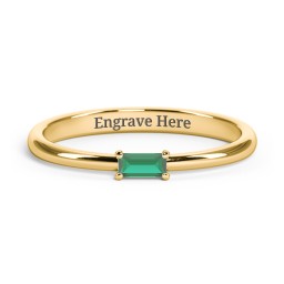 Engravable Baguette Ring with East-West Setting in 10K Solid Yellow Gold with Emerald