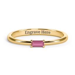 Engravable Baguette Ring with East-West Setting in 10K Solid Yellow Gold with Ruby