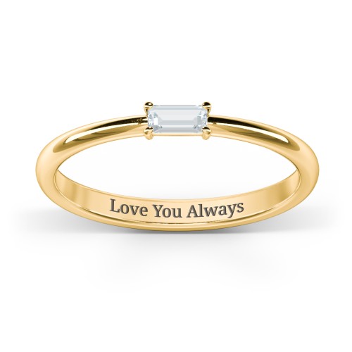 Engravable Baguette Ring with East-West Setting – 10K Yellow Gold with Aquamarine