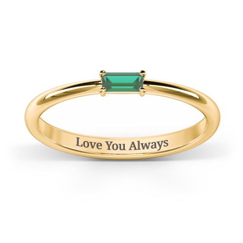 Engravable Baguette Ring with East-West Setting – 10K Yellow Gold with Emerald