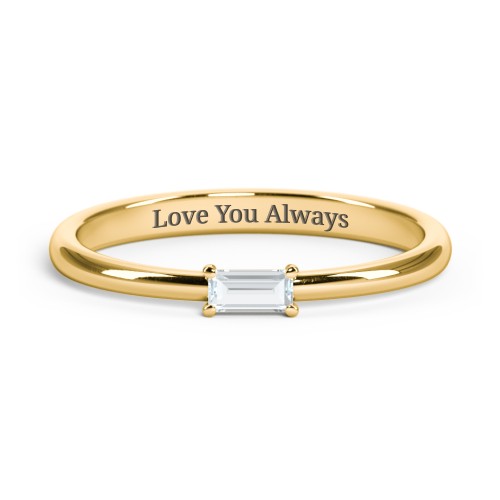 Engravable Baguette Ring with East-West Setting – 10K Yellow Gold with Aquamarine