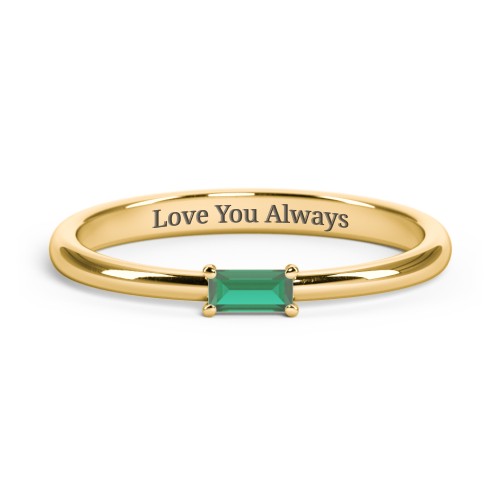 Engravable Baguette Ring with East-West Setting – 10K Yellow Gold with Emerald