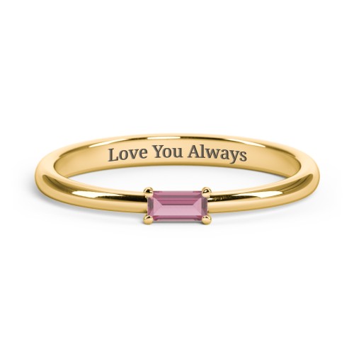 Engravable Baguette Ring with East-West Setting – 10K Yellow Gold with Pink Tourmaline