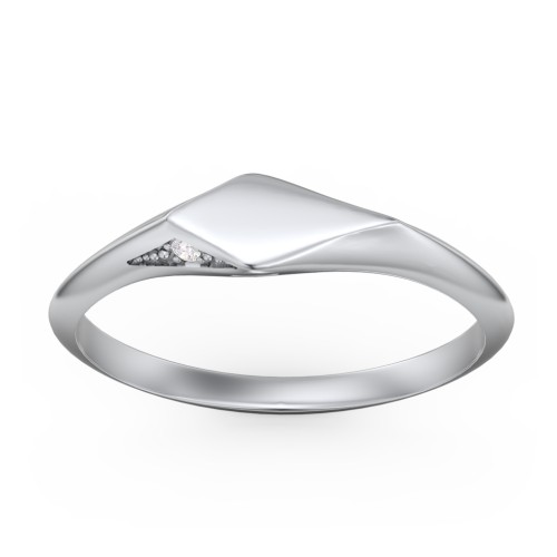 Women's Kite Signet Ring with Accents – 10K White Gold with White Premium Zirconia