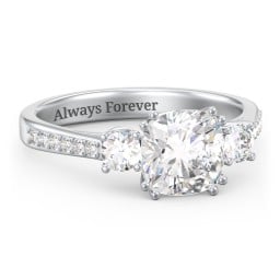 3 Stone Cushion Cut Duchess Ring with Accents