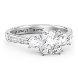 3 Stone Cushion Cut Duchess Ring with Accents