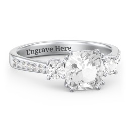 3 Stone Cushion Cut Duchess Ring with Accents