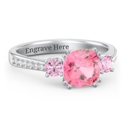 3 Stone Cushion Cut Duchess Ring with Accents