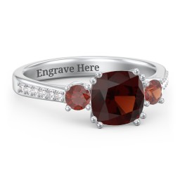 3 Stone Cushion Cut Duchess Ring with Accents in 925 Sterling Silver