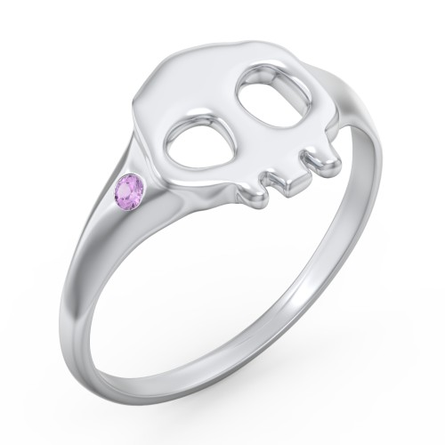 Women's Skull Signet Ring with Accent Stone – Sterling Silver with Amethyst