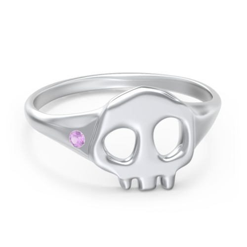 Women's Skull Signet Ring with Accent Stone – Sterling Silver with Amethyst