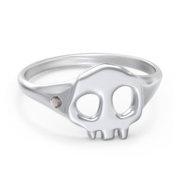 Women's Skull Signet Ring with Accent Stone in 925 Sterling Silver with Smokey Quartz