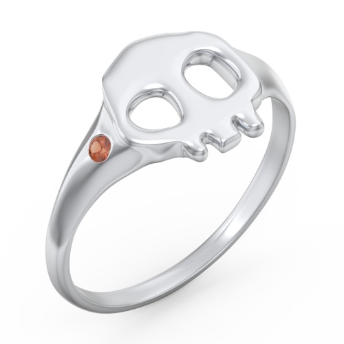 Women's Skull Signet Ring with Accent Stone – Sterling Silver with Garnet