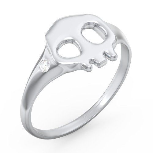 Women's Skull Signet Ring with Accent Stone – Sterling Silver with Cubic Zirconia