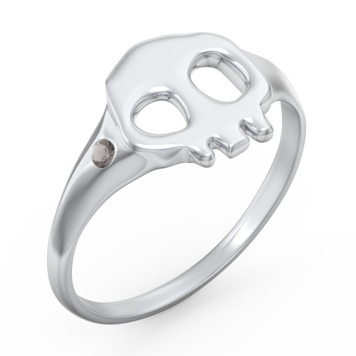 Women's Skull Signet Ring with Accent Stone – Sterling Silver with Smokey Quartz