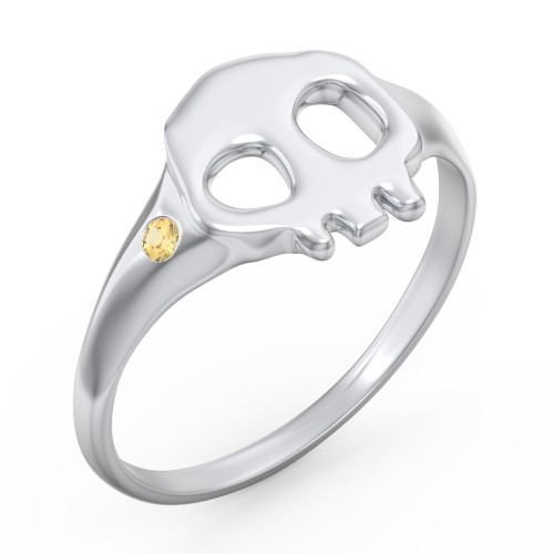 Women's Skull Signet Ring with Accent Stone – Sterling Silver with Citrine