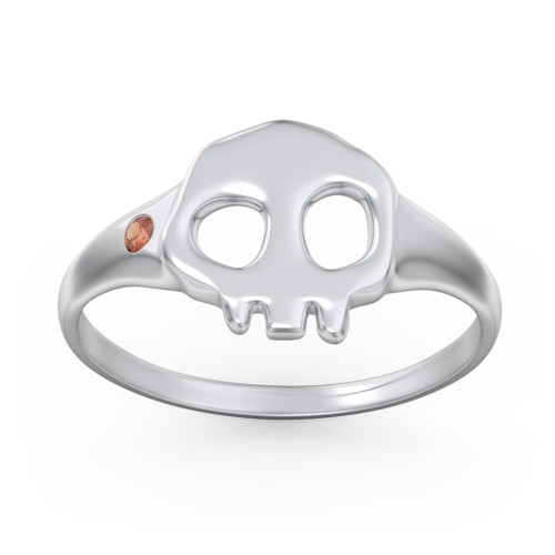Women's Skull Signet Ring with Accent Stone – Sterling Silver with Garnet