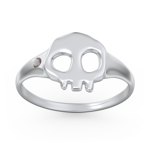Women's Skull Signet Ring with Accent Stone – Sterling Silver with Smokey Quartz