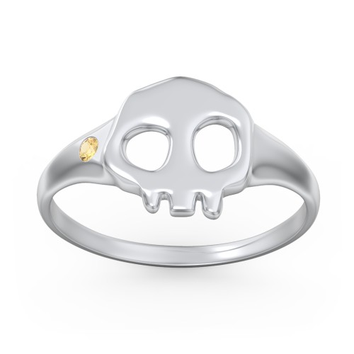 Women's Skull Signet Ring with Accent Stone – Sterling Silver with Citrine