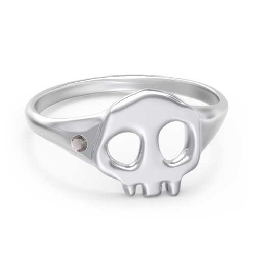 Women's Skull Signet Ring with Accent Stone – Sterling Silver with Smokey Quartz