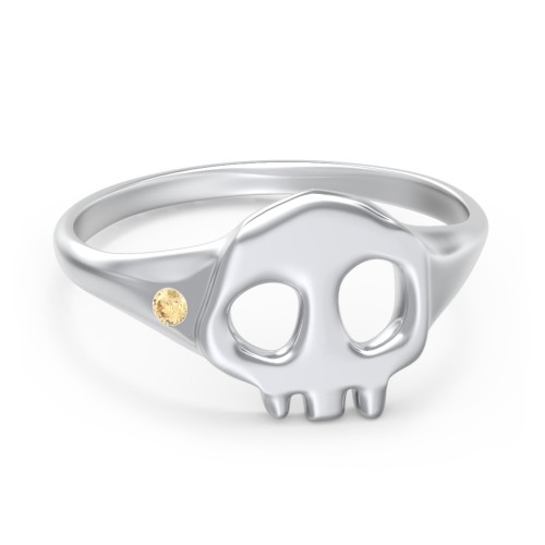 Women's Skull Signet Ring with Accent Stone – Sterling Silver with Citrine