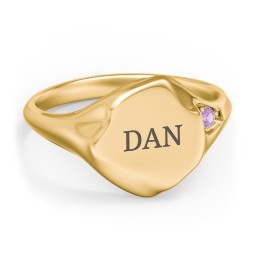 Women's Abstract Signet Ring with Accent Stone in 18K Gold Plated Silver with Amethyst