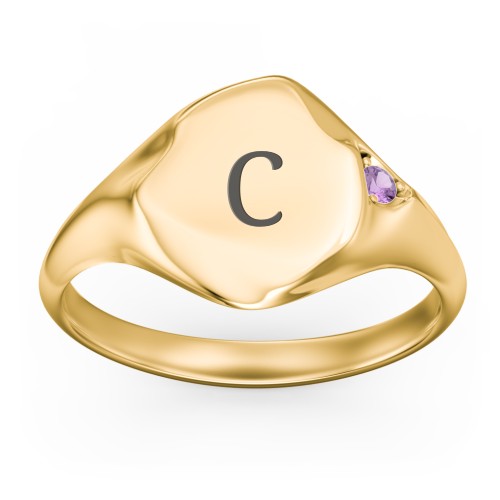 Women's Abstract Signet Ring with Accent Stone – 18K Gold Plated Silver with Amethyst