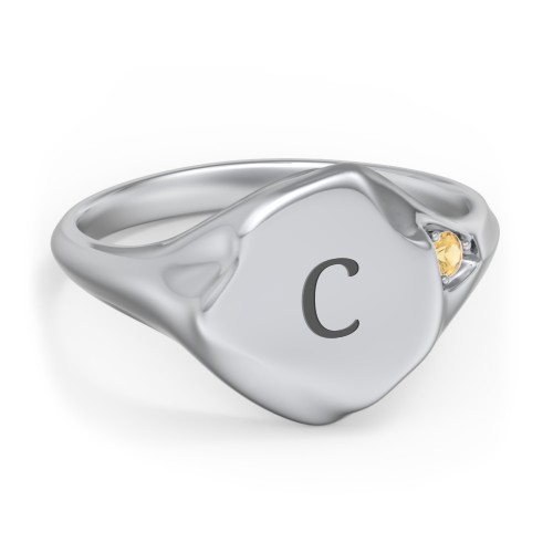 Women's Abstract Signet Ring with Accent Stone
