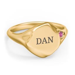 Women's Abstract Signet Ring with Accent Stone in 18K Gold Plated Silver with Ruby